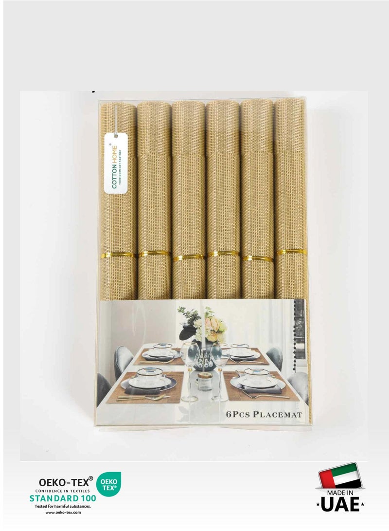 REST Placemats Set of 6 Heat Resistant Place Mats Washable PVC Table Mats Woven Vinyl Plastic Placemats for Dining Table Non-Slip Stain Resistant Kitchen Table Placemats Easy to Clean Beige - Image 5